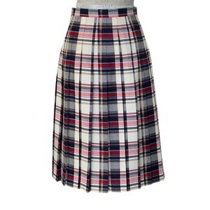 The Edinburgh Woollen Mill Vintage Plaid Pleated Midi Skirt 12 Navy Red Cream
